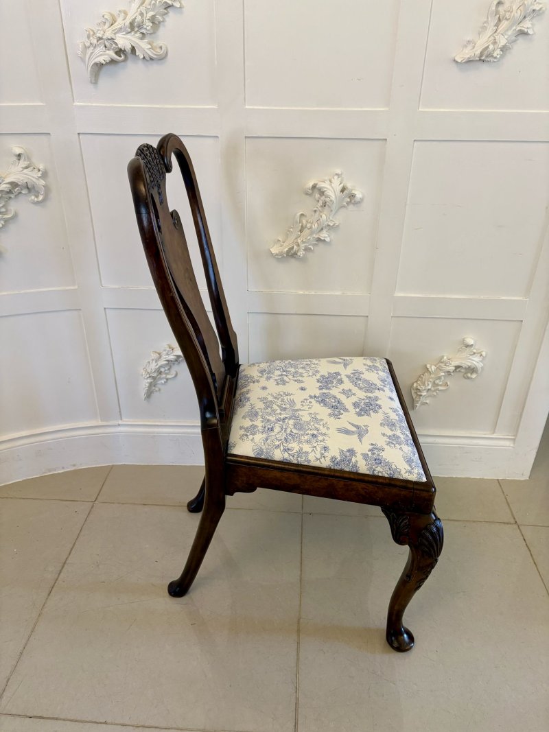 Superb Quality Set of 6 Antique Victorian Carved Burr Walnut Dining Chairs - Image 6